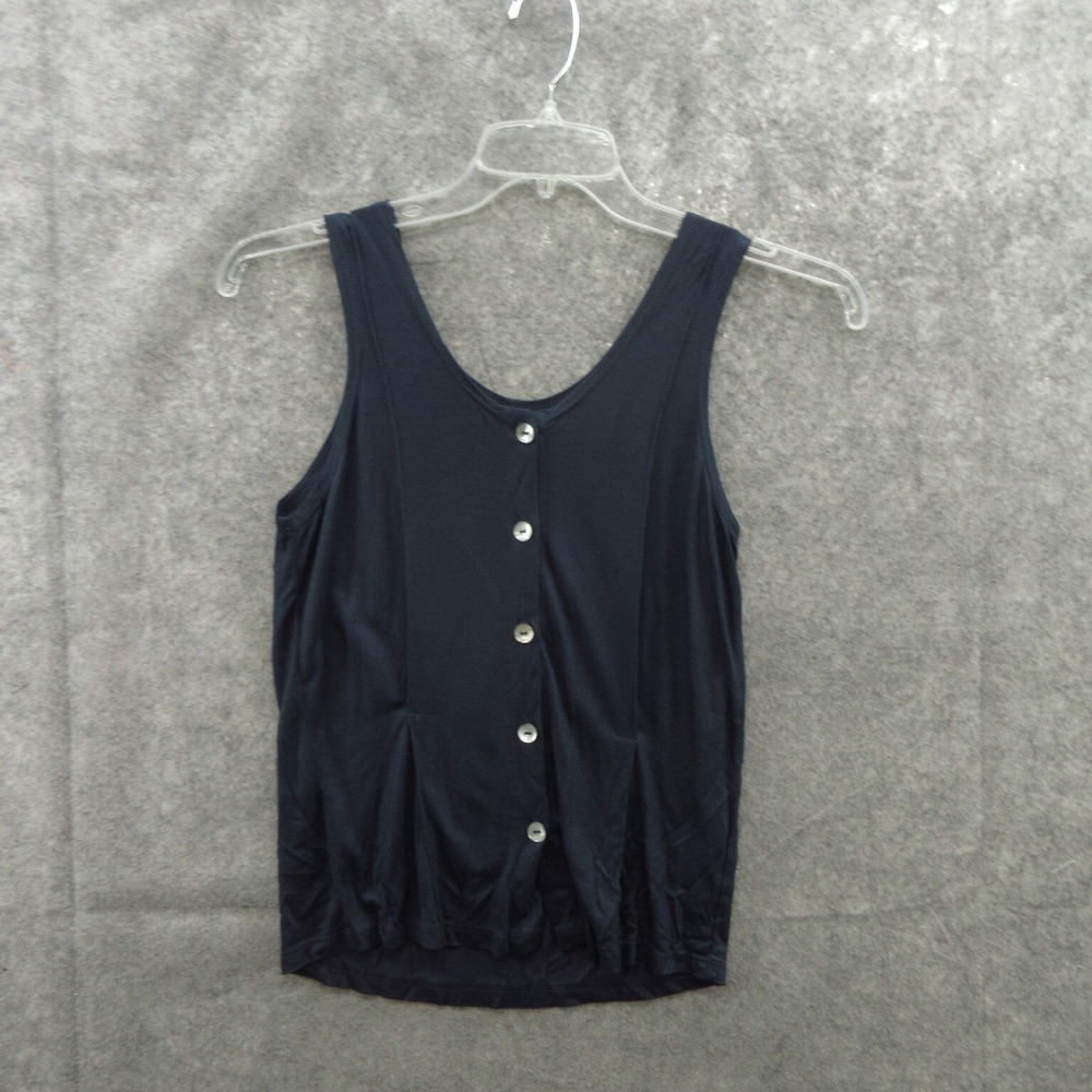 FLAX Designs Women's Tank Top P Blue 100% Rayon Sleeveless Scoop Neck Button Up